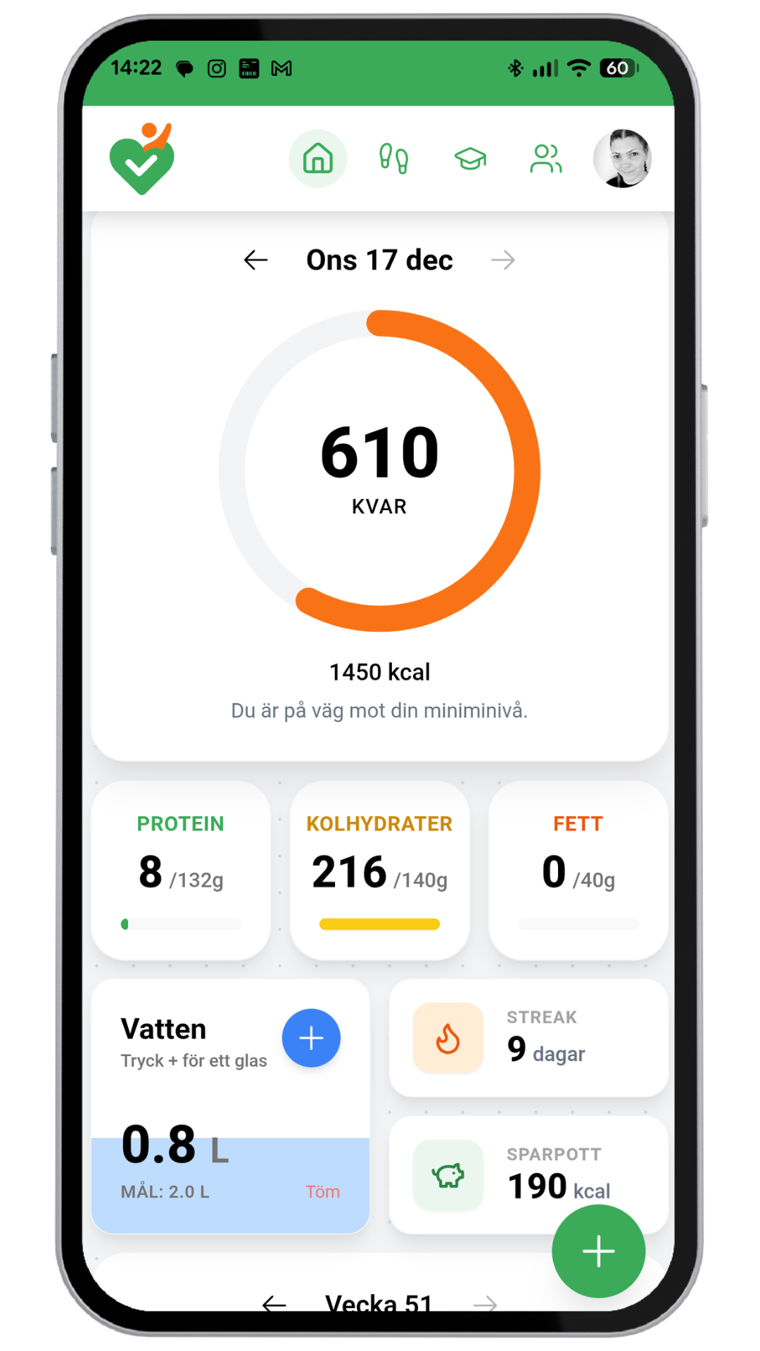 Veckobudget översikt i appen